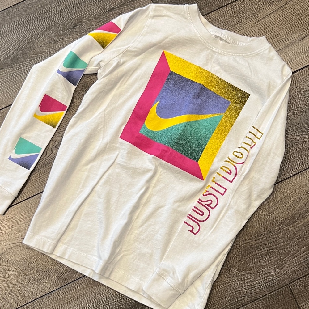 Nike Kids White Long Sleeve Shirt with Multicolor Graphics